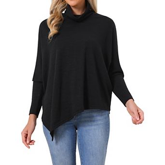 Women's Fall Tunic Tops Turtleneck Asymmetrical Hem Batwing Long Sleeve Loose Knit Blouse Shirt