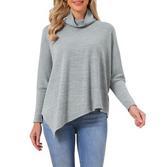 Women's Fall Tunic Tops Turtleneck Asymmetrical Hem Batwing Long Sleeve Loose Knit Blouse Shirt