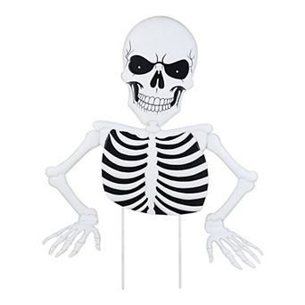 Glitzhome 35.75"H Halloween Lighted Metal Ground Breaking Skeleton Yard Stake w/Timer