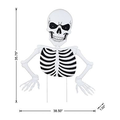 Glitzhome 35.75"H Halloween Lighted Metal Ground Breaking Skeleton Yard Stake w/Timer