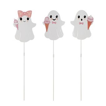 Glitzhome Set Of 3 23.75"H Halloween Metal Pink Ghosts Yard Stake
