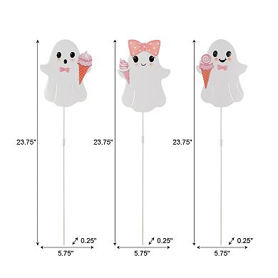 Glitzhome Set Of 3 23.75"H Halloween Metal Pink Ghosts Yard Stake