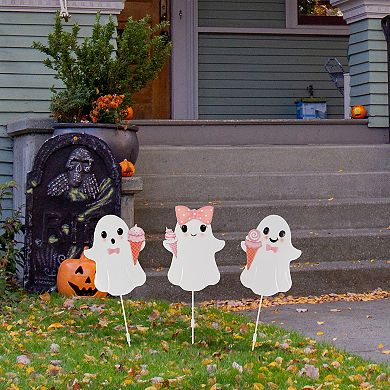 Glitzhome Set Of 3 23.75"H Halloween Metal Pink Ghosts Yard Stake