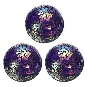 3 pc Decorative Glass Balls, 3.15 Inch Orbs Centerpiece Balls Mosaic Glass Ball Sphere for Decor