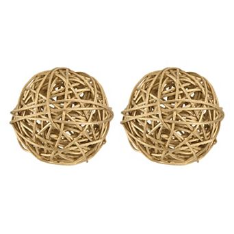 2 pc Wicker Rattan Balls, 3" Rattan Decorative Balls Vase Filler for Party Centerpiece Home Decor