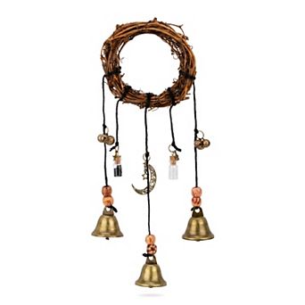 Bells Rattan Wreath Wall Hanging - Metal Decorative Hanging Bells with Natural Twig Garland