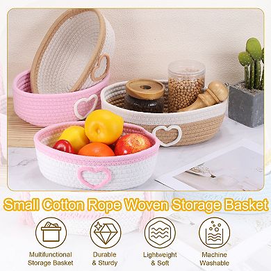 Rectangular Rope Basket, Small Woven Baskets for Organizing for Shelf Storage Home Bedroom Decor
