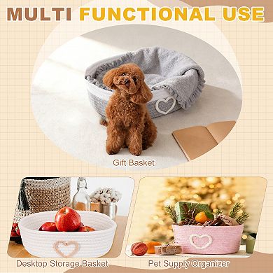 Rectangular Rope Basket, Small Woven Baskets for Organizing for Shelf Storage Home Bedroom Decor