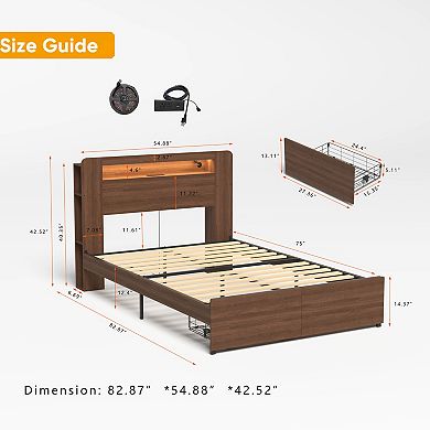 GOODSILO Wood Platform Bed Frame with Storage Drawers and LED Headboard