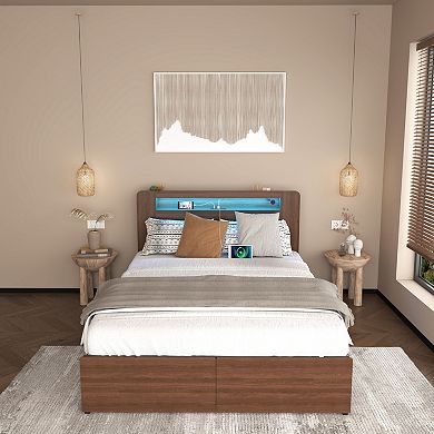 GOODSILO Wood Platform Bed Frame with Storage Drawers and LED Headboard