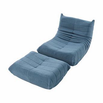 Bean Bag Chair + Ottoman Set Gray Polyester