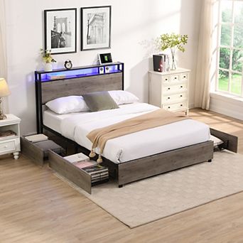 GOODSILO Bed Frame with Storage Headboard for Home Bedroom Use