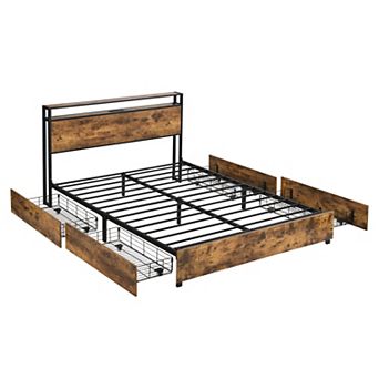 GOODSILO Bed Frame with Storage Headboard for Home Bedroom Use