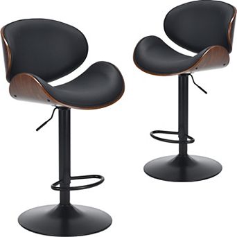Swivel Bar Stools Set of 2, with Back and Footrest, PU Leather Upholstered Seat