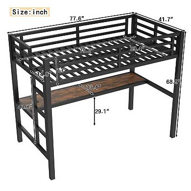 GOODSILO Loft Bed with Built-in Desk USB Charging Station and LED Lighting