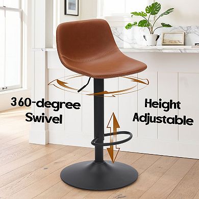 Adjustable Bar Stools Set of 2, With Back Support Counter, Pu Leather Bar Stool, for Kitchen Island