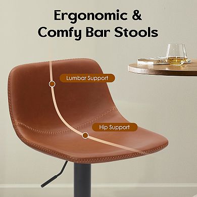 Adjustable Bar Stools Set of 2, With Back Support Counter, Pu Leather Bar Stool, for Kitchen Island