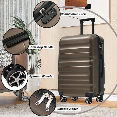 KWPZQEB 24-Inch Checked Suitcase with 2 Packing Cubes, Hardshell ABS Luggage Set of 3