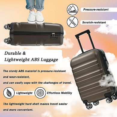 KWPZQEB 24-Inch Checked Suitcase with 2 Packing Cubes, Hardshell ABS Luggage Set of 3
