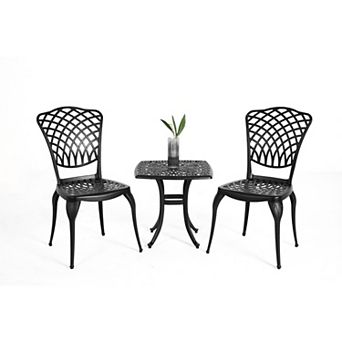 KWPZQEB Bistro Set of 3, Cast Aluminum Patio Furniture Sets with 2 Chairs & 1 Round Table