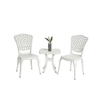 KWPZQEB Bistro Set of 3, Cast Aluminum Patio Furniture Sets with 2 Chairs & 1 Round Table