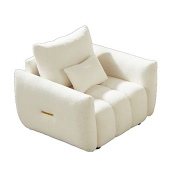 KWPZQEB Teddy Fabric Single Sofa, Modern Lounge Chair with One Pillow for Apartment, Living Room