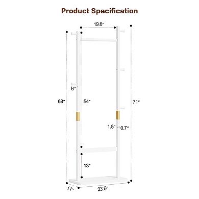 Coat Rack Freestanding Heavy Duty, with 2 Storage Shelves and 5 Hooks, Standing Hat Rack