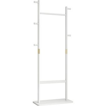 Coat Rack Freestanding Heavy Duty, with 2 Storage Shelves and 5 Hooks, Standing Hat Rack