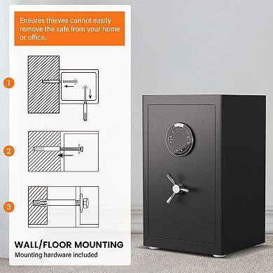 2.0 Cu Heavy-Duty Steel Security Safe, 3 Unlocking Methods, with Fireproof Document Bag, Dual Alarm