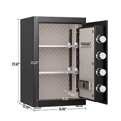 2.0 Cu Heavy-Duty Steel Security Safe, 3 Unlocking Methods, with Fireproof Document Bag, Dual Alarm