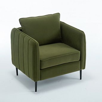 KWPZQEB Mid-Century Modern Armchair, Velvet Single Accent Chair with 1 Pillow for Living Room