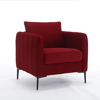 KWPZQEB Mid-Century Modern Armchair, Velvet Single Accent Chair with 1 Pillow for Living Room
