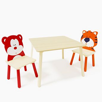 3 pc Kids Table and Chairs Set, Animals Chair, Activity Play Table Set, for Study, Drawing, Play