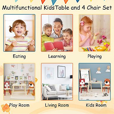 3 Piece Kids Table and Chairs Set, Animals Chair, Activity Play Table Set, for Study, Drawing, Play