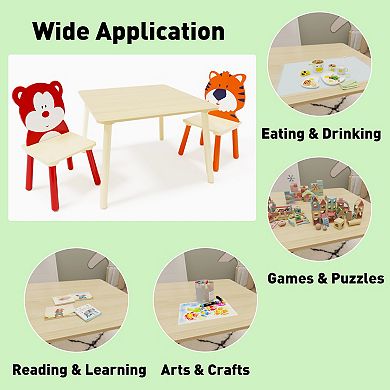 3 Piece Kids Table and Chairs Set, Animals Chair, Activity Play Table Set, for Study, Drawing, Play