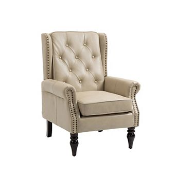 KWPZQEB Retro Armchair, PU Leather Button Accent Chair with Nail Design for Living Room