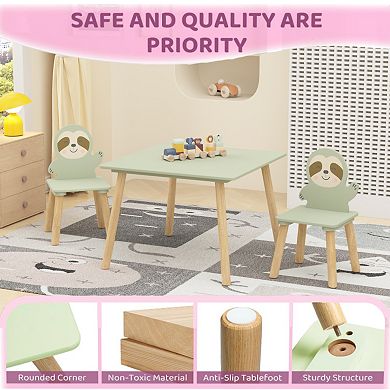 3 Piece Kids Table and Chairs Set, Sloth Chairs, Activity Play Table Set, for Study, Drawing, Play