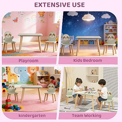 3 Piece Kids Table and Chairs Set, Sloth Chairs, Activity Play Table Set, for Study, Drawing, Play