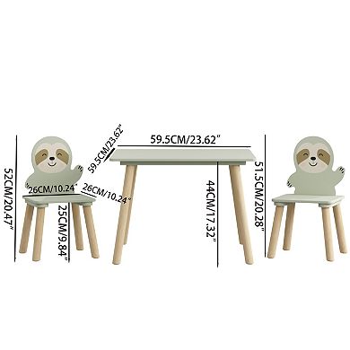 3 Piece Kids Table and Chairs Set, Sloth Chairs, Activity Play Table Set, for Study, Drawing, Play