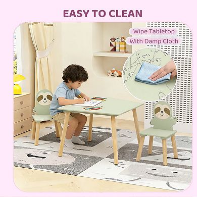 3 Piece Kids Table and Chairs Set, Sloth Chairs, Activity Play Table Set, for Study, Drawing, Play
