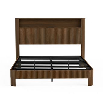 GOODSILO Storage Bed Frame with Charging Station Headboard and Modern Wave Design