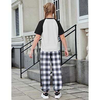 Arshiner Girls Piece Outfits Short Sleeve Pullover Sweatshirt And Sweatpants With Pockets Track