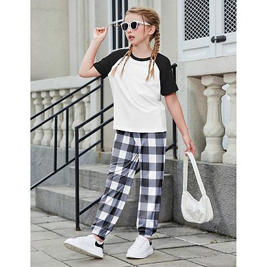 Arshiner Girls Piece Outfits Short Sleeve Pullover Sweatshirt And Sweatpants With Pockets Track