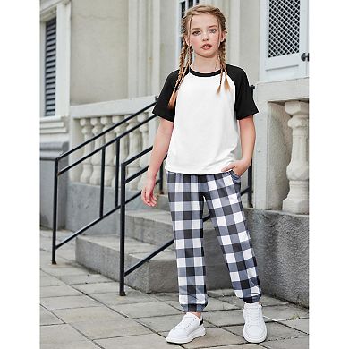 Arshiner Girls Piece Outfits Short Sleeve Pullover Sweatshirt And Sweatpants With Pockets Track