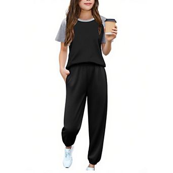 Arshiner Girls Piece Outfits Short Sleeve Pullover Sweatshirt And Sweatpants With Pockets Track