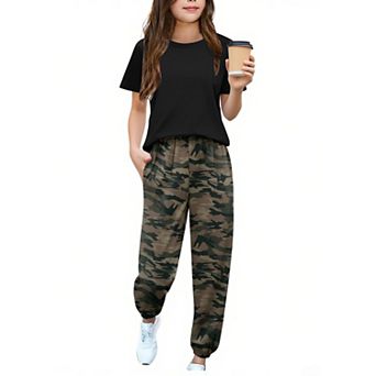 Arshiner Girls Piece Outfits Short Sleeve Pullover Sweatshirt And Sweatpants With Pockets Track