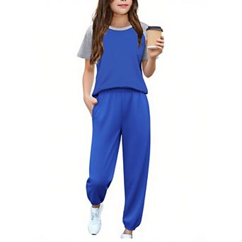 Arshiner Girls Piece Outfits Short Sleeve Pullover Sweatshirt And Sweatpants With Pockets Track
