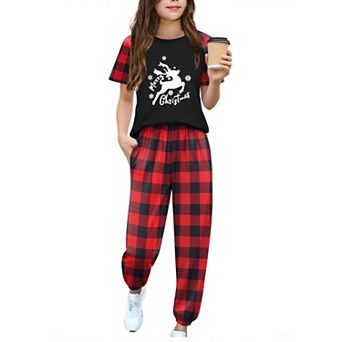 Arshiner Girls Piece Outfits Short Sleeve Pullover Sweatshirt And Sweatpants With Pockets Track