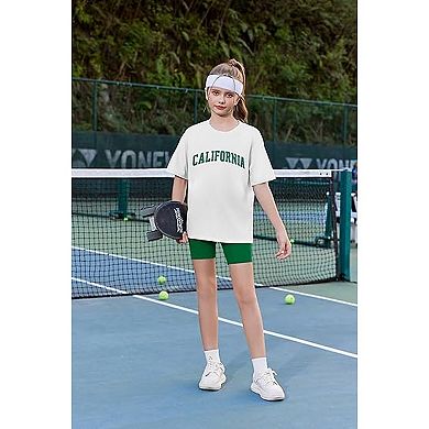 Arshiner Girls Drop Shoulder Tee & Biker Shorts 2-Piece Summer Set