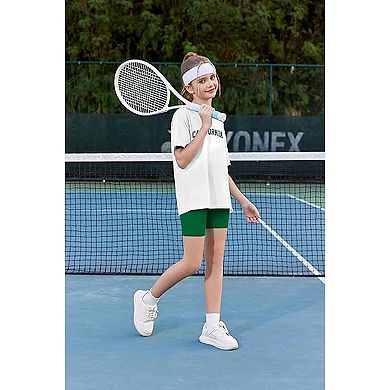 Arshiner Girls Drop Shoulder Tee & Biker Shorts 2-Piece Summer Set
